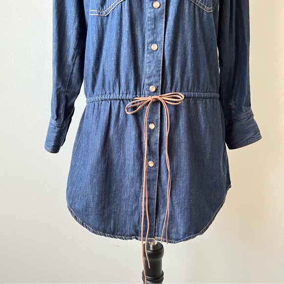 Karen Kane Blue Denim Tunic Button Down Top with Long Cuffed Sleeve for Women - Picture 2 of 6